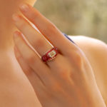 Ruby and Emerald Cut Diamond Cocktail Ring