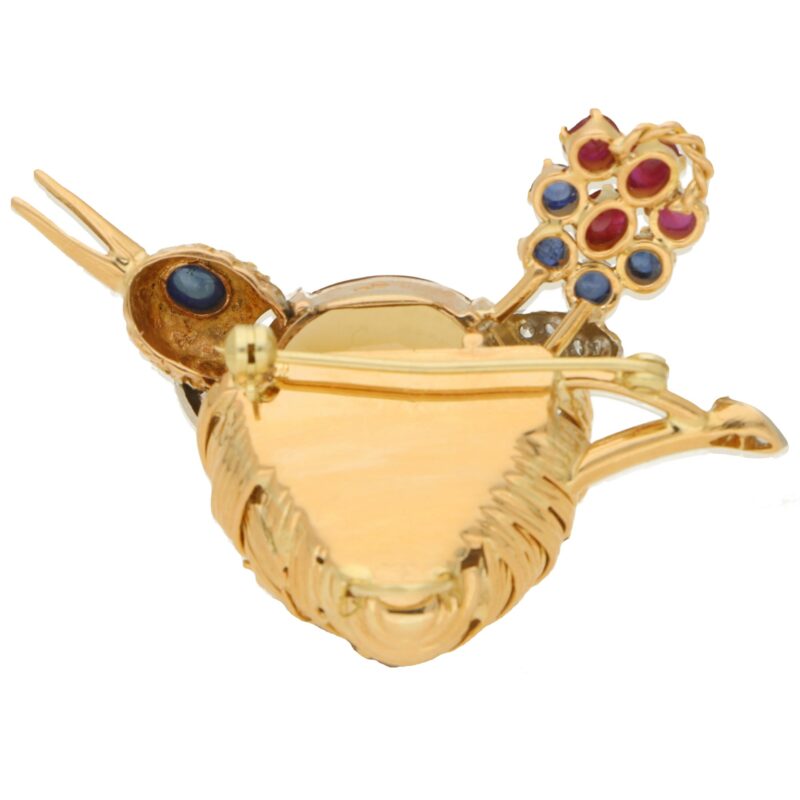 Citrine, Ruby, Sapphire and Diamond Nesting Bird Brooch