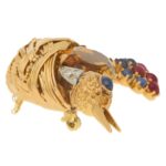 Citrine, Ruby, Sapphire and Diamond Nesting Bird Brooch