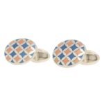 Baby Blue and Pink Harlequin Enamel Cufflinks in Sterling Silver