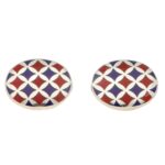 Red and Blue Harlequin Enamel Cufflinks in Sterling Silver