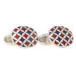 Red and Blue Harlequin Enamel Cufflinks in Sterling Silver