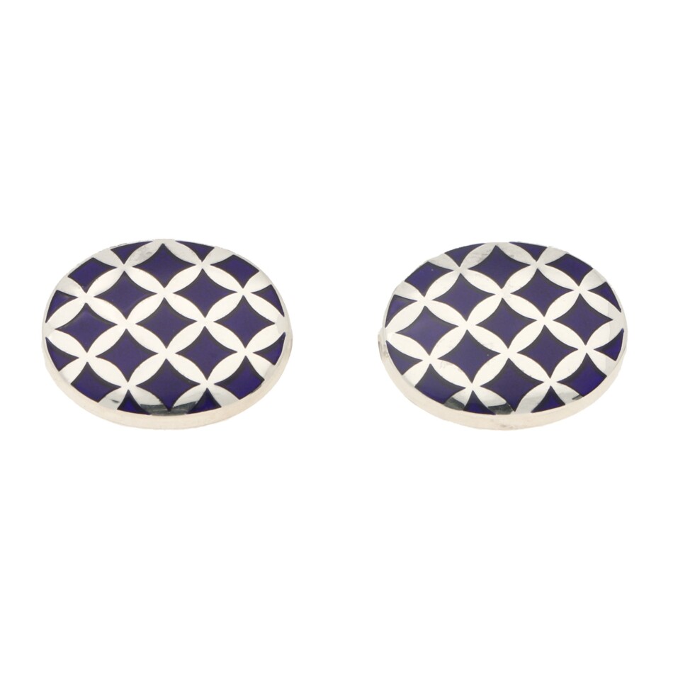 Harlequin Enamel Cufflinks in Sterling Silver