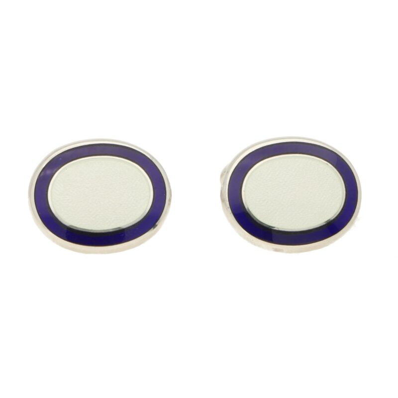 White and Blue Enamel Frame Swivel Cufflinks in Sterling Silver