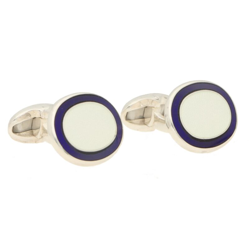 White and Blue Enamel Frame Swivel Cufflinks in Sterling Silver