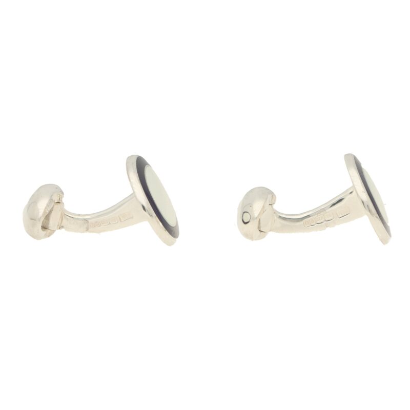 White and Blue Enamel Frame Swivel Cufflinks in Sterling Silver