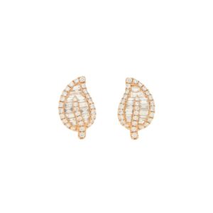 Diamond Leaf Stud Earrings in Rose Gold