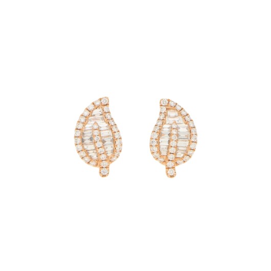 Diamond Leaf Stud Earrings in Rose Gold