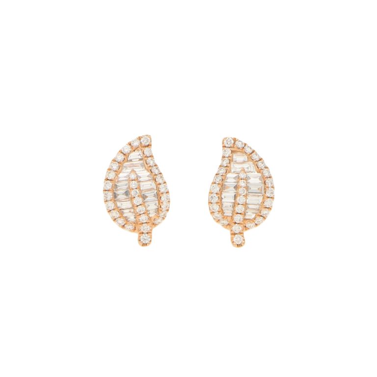 Diamond Leaf Stud Earrings in Rose Gold