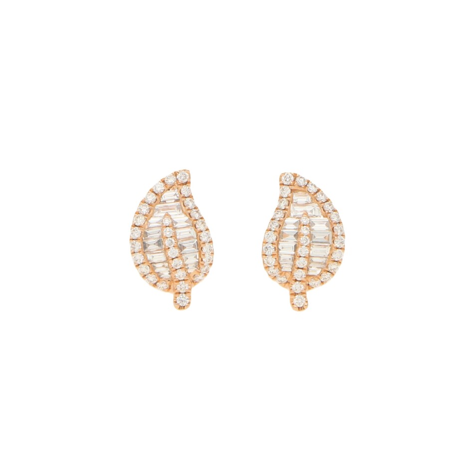 Diamond Leaf Stud Earrings in Rose Gold
