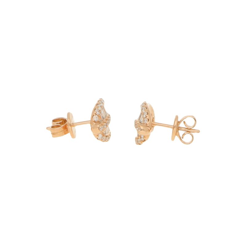 Diamond Leaf Stud Earrings in Rose Gold