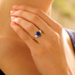 Royal Blue Sapphire and Diamond Three Stone Engagement Ring