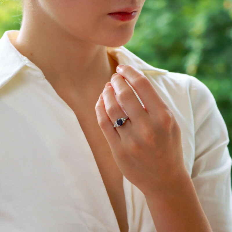 Sapphire and Diamond Engagement Ring Set in Platinum