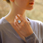 Octagonal Aquamarine Cluster Halo Ring Set in Platinum