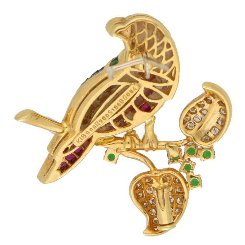 Parrot Brooch Invisibly-Set Rubies, Sapphires, Garnet, Diamonds