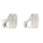 Art Deco Style Emerald Cut Diamond Cluster Earrings in Platinum