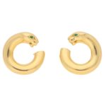 Emerald Eyed Cartier Panthere Hoops in 18k Yellow Gold