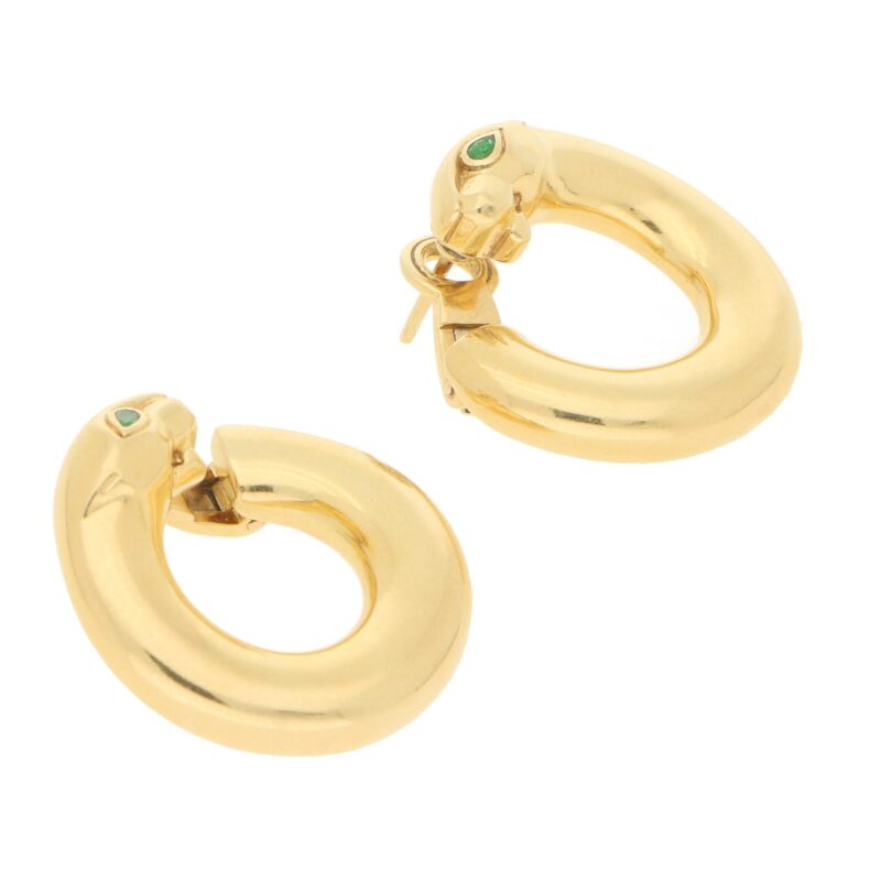 Emerald Eyed Cartier Panthere Hoops in 18k Yellow Gold