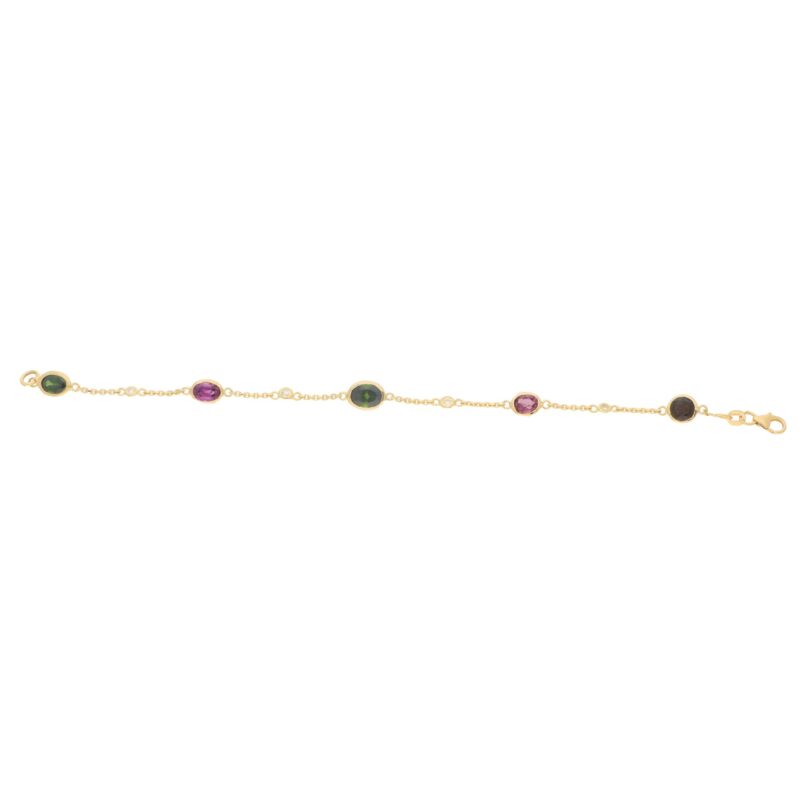 Tourmaline, Garnet and Diamond Spectacle Bracelet in 18k Gold