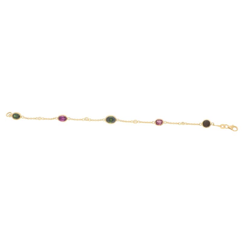 Tourmaline, Garnet and Diamond Spectacle Bracelet in 18k Gold