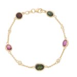 Tourmaline, Garnet and Diamond Spectacle Bracelet in 18k Gold