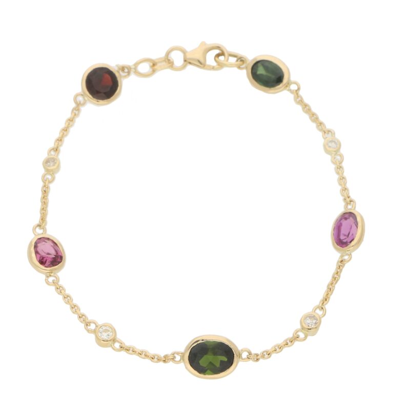 Tourmaline, Garnet and Diamond Spectacle Bracelet in 18k Gold