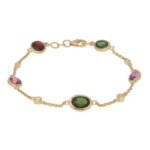 Tourmaline, Garnet and Diamond Spectacle Bracelet in 18k Gold