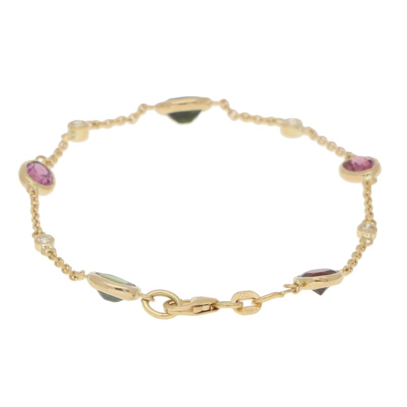 Tourmaline, Garnet and Diamond Spectacle Bracelet in 18k Gold