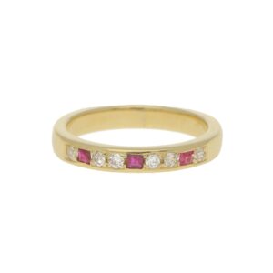 Diamond and Ruby Half Eternity Ring in 18k Yellow Gold