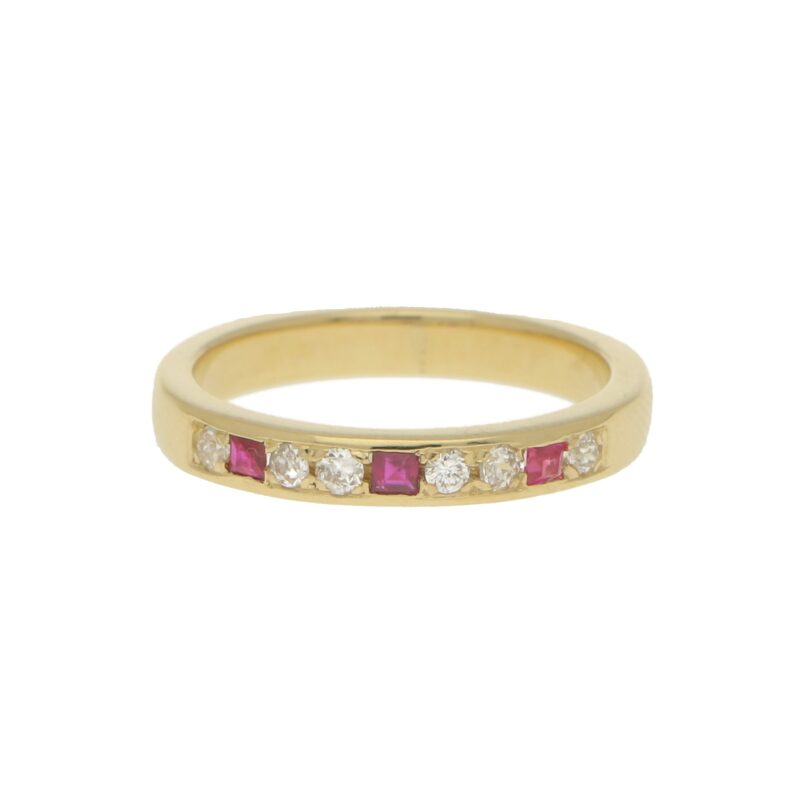 Diamond and Ruby Half Eternity Ring in 18k Yellow Gold