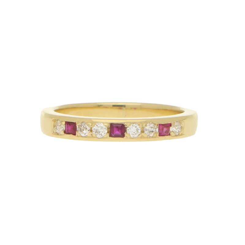 Diamond and Ruby Half Eternity Ring in 18k Yellow Gold