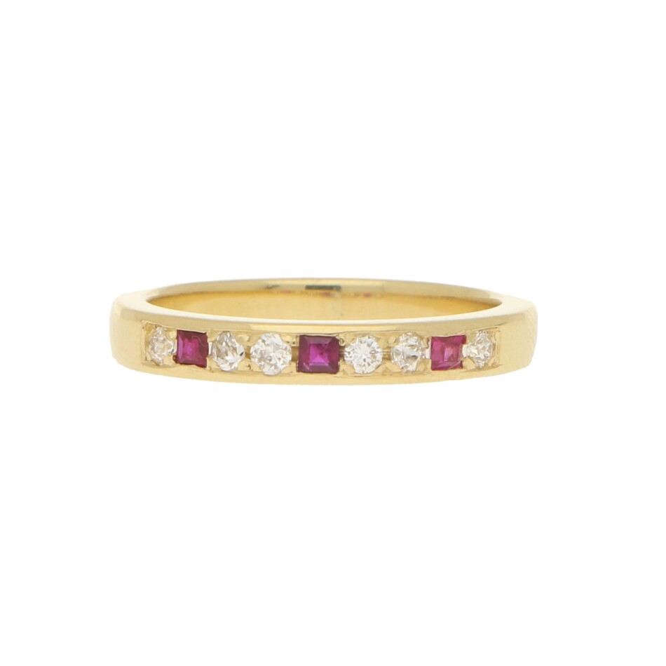Diamond and Ruby Half Eternity Ring in 18k Yellow Gold