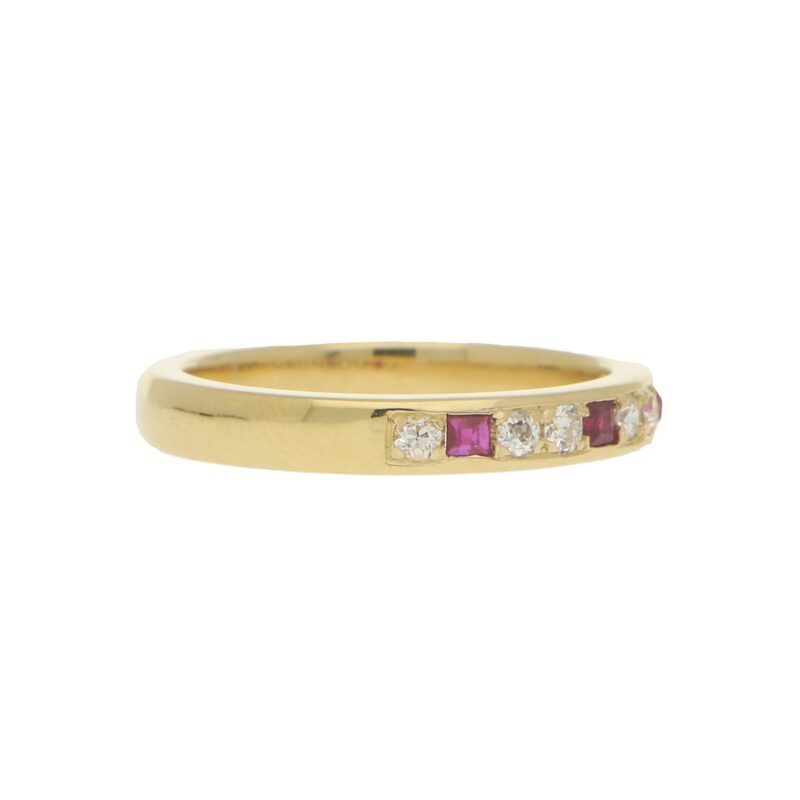 Diamond and Ruby Half Eternity Ring in 18k Yellow Gold