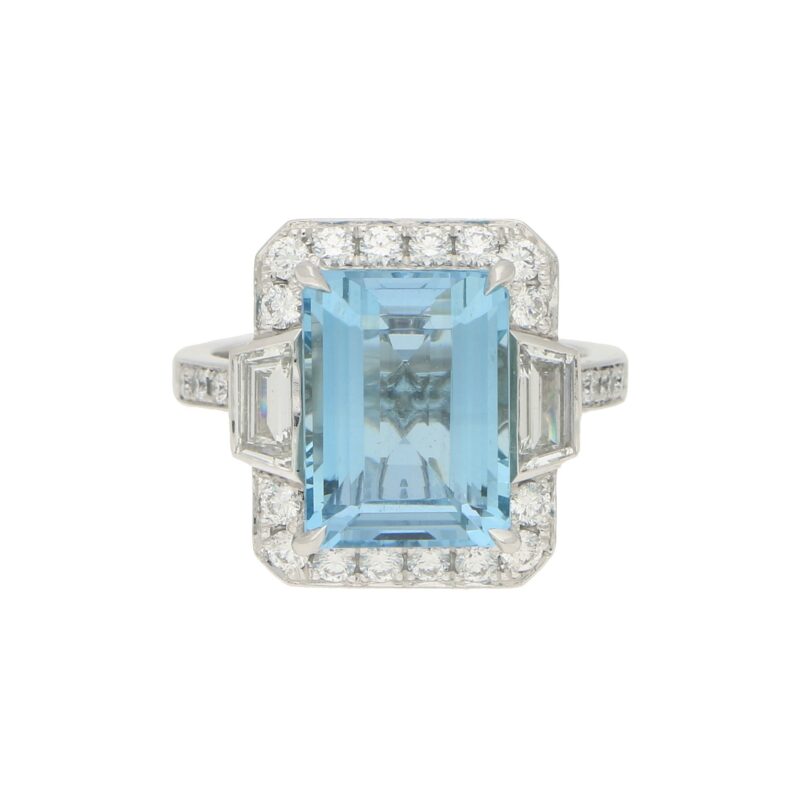 Octagonal Aquamarine Cluster Halo Ring Set in Platinum
