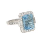 Octagonal Aquamarine Cluster Halo Ring Set in Platinum