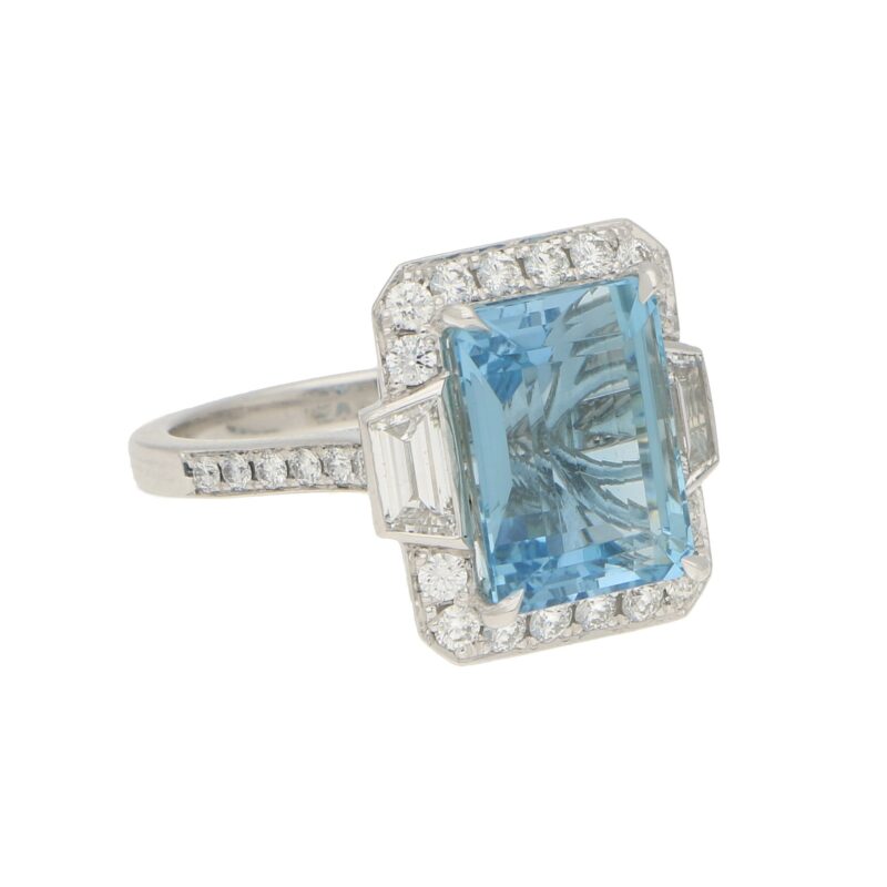 Octagonal Aquamarine Cluster Halo Ring Set in Platinum