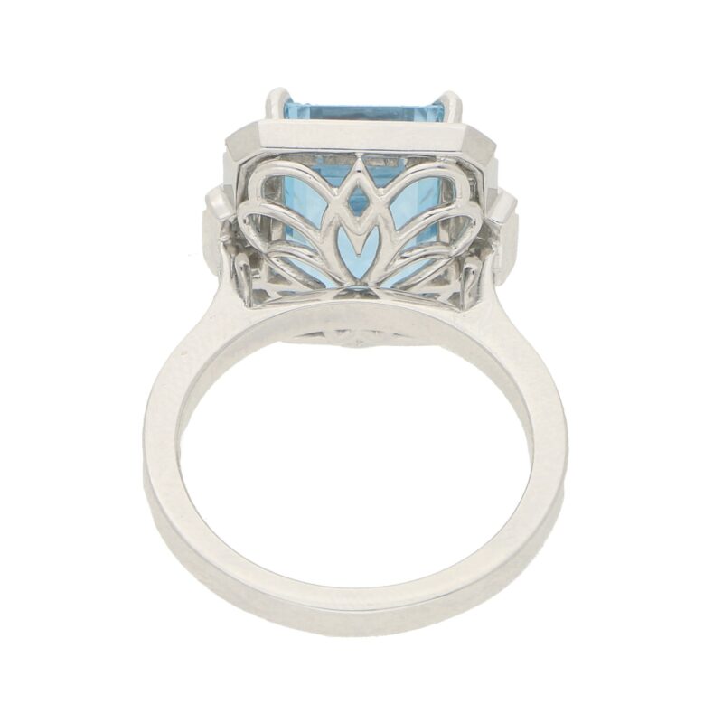 Octagonal Aquamarine Cluster Halo Ring Set in Platinum