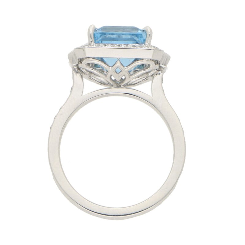 Octagonal Aquamarine Cluster Halo Ring Set in Platinum