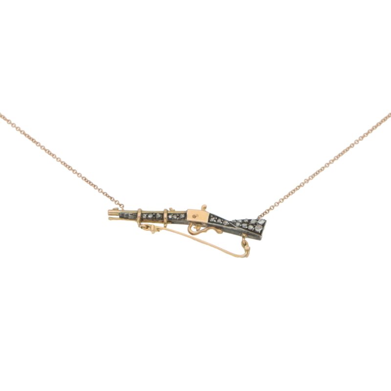 Victorian Hunting Rifle Necklace Set in 18k Rose Gold