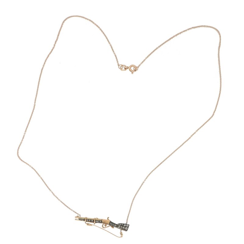 Victorian Hunting Rifle Necklace Set in 18k Rose Gold