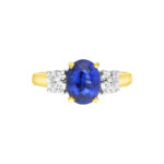 Royal Blue Sapphire and Diamond Three Stone Engagement Ring