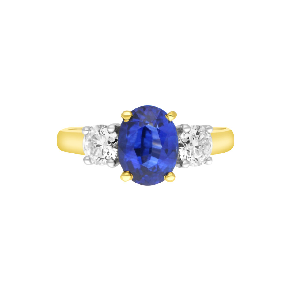 Royal Blue Sapphire and Diamond Three Stone Engagement Ring