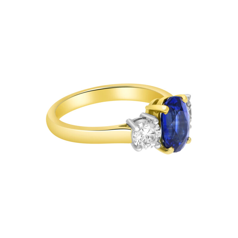 Royal Blue Sapphire and Diamond Three Stone Engagement Ring