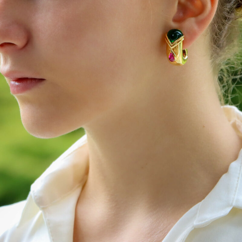 Adler Etruscan Green and Pink Tourmaline Clip Earrings