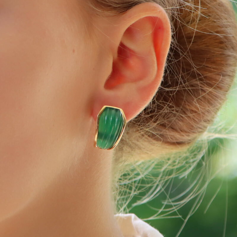 Boucheron Green Chrysoprase Clip On Half Hoop Earrings