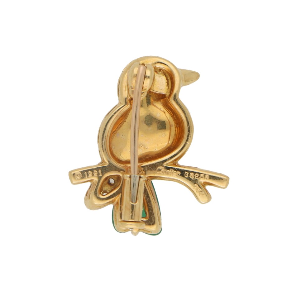 Cartier Chalcedony, Diamond, Ruby and Onyx Bird Brooch