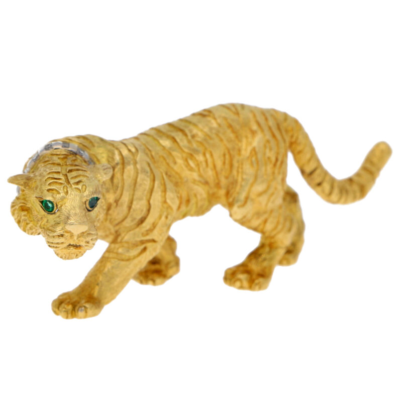 Tiffany & Co. Emerald and Diamond Tiger brooch in Yellow Gold