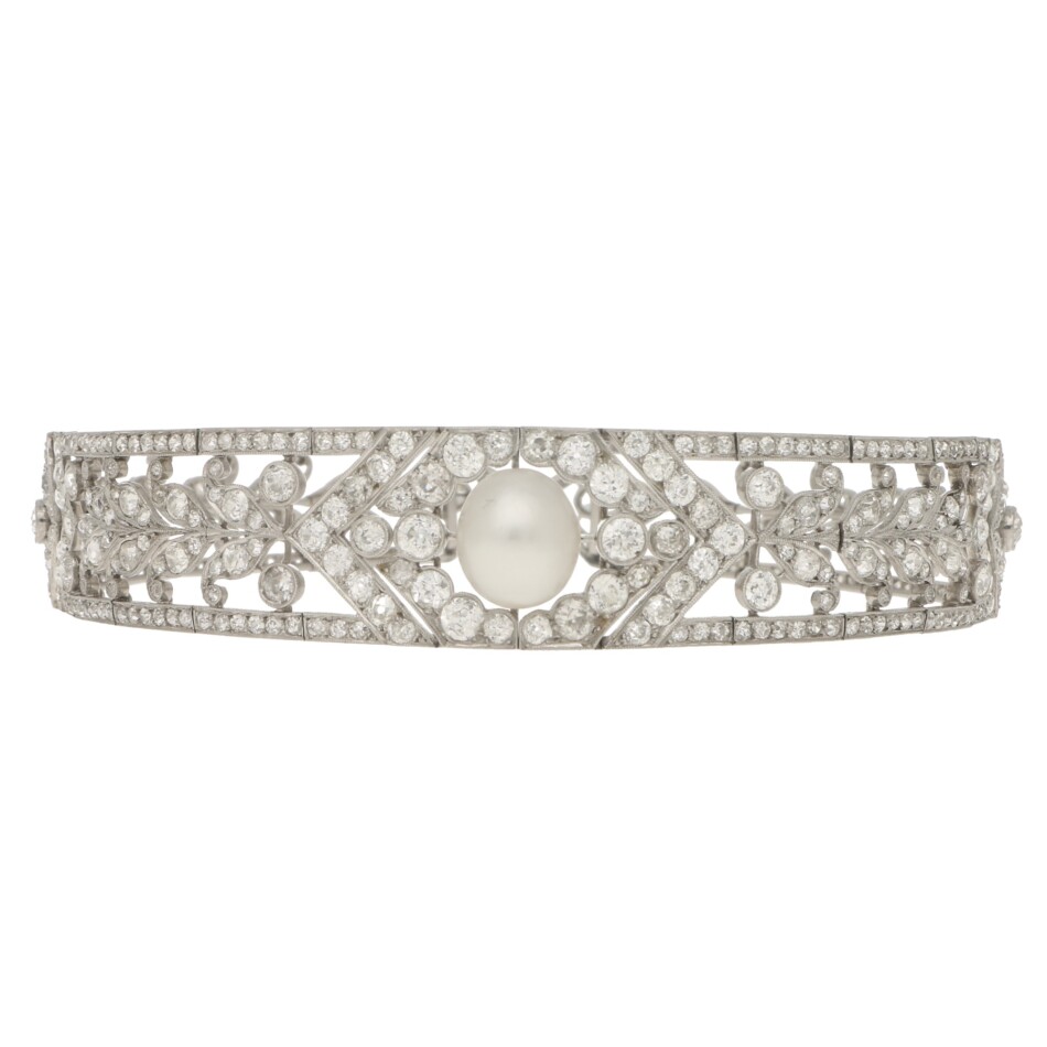 Art Deco Convertible Diamond and Natural Pearl Tiara Choker