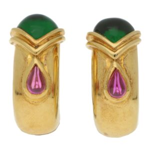 Adler Etruscan Green and Pink Tourmaline Clip Earrings