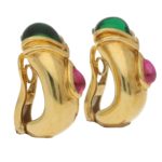 Adler Etruscan Green and Pink Tourmaline Clip Earrings